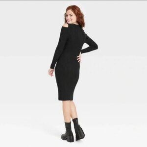 Women's Long Sleeve Cold Shoulder Sweater Dress - A New Day Black S